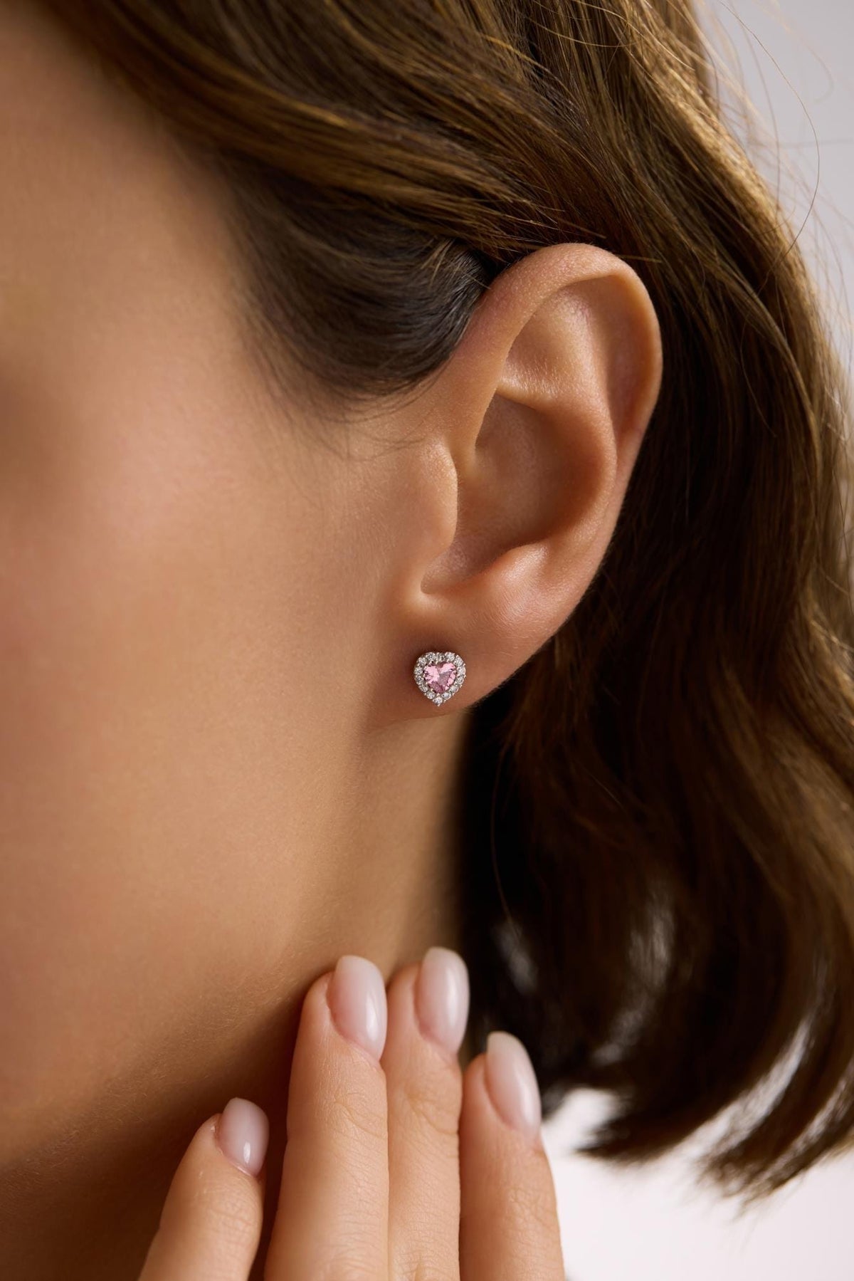 Pink Heart Earrings | 925 Sterling Silver Rhodium Plated Zircon Studs | Romantic Dainty Jewelry