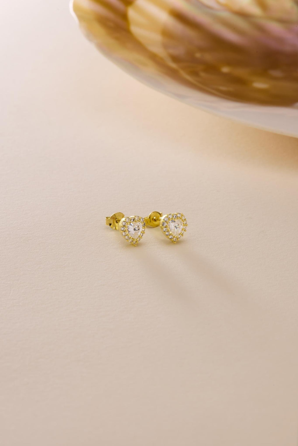 White Heart Earrings | 925 Sterling Silver 14K Gold Plated Zircon Studs | Dainty Jewelry