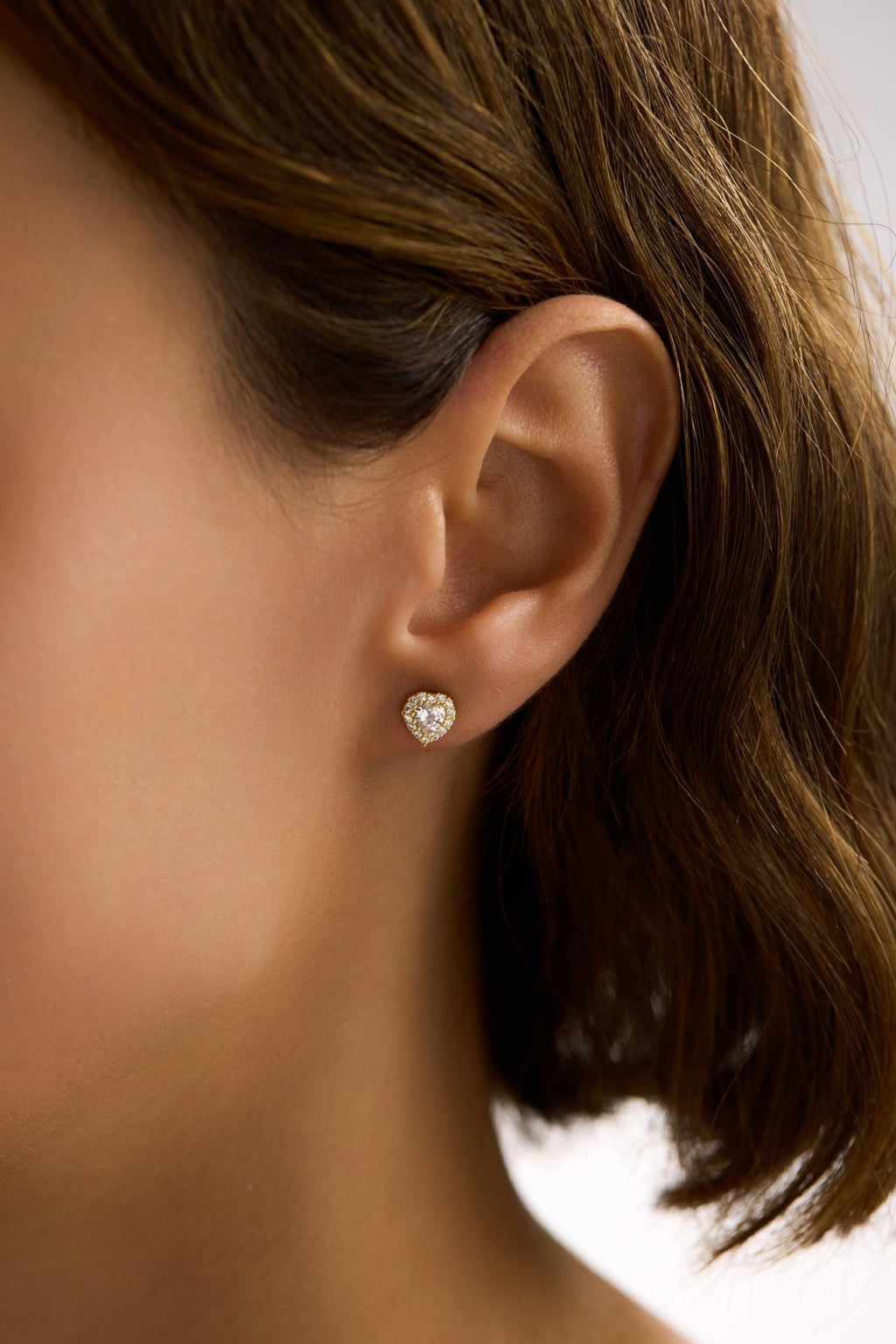 White Heart Earrings | 925 Sterling Silver 14K Gold Plated Zircon Studs | Dainty Jewelry