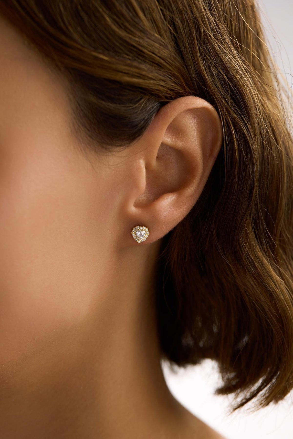 White Heart Earrings | 925 Sterling Silver 14K Gold Plated Zircon Studs | Dainty Jewelry