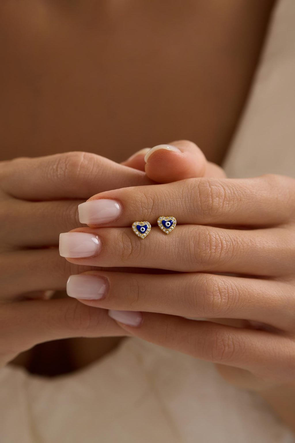 Evil Eye Heart Earrings | 925 Sterling Silver 14K Gold Plated Zircon Studs | Dainty Jewelry
