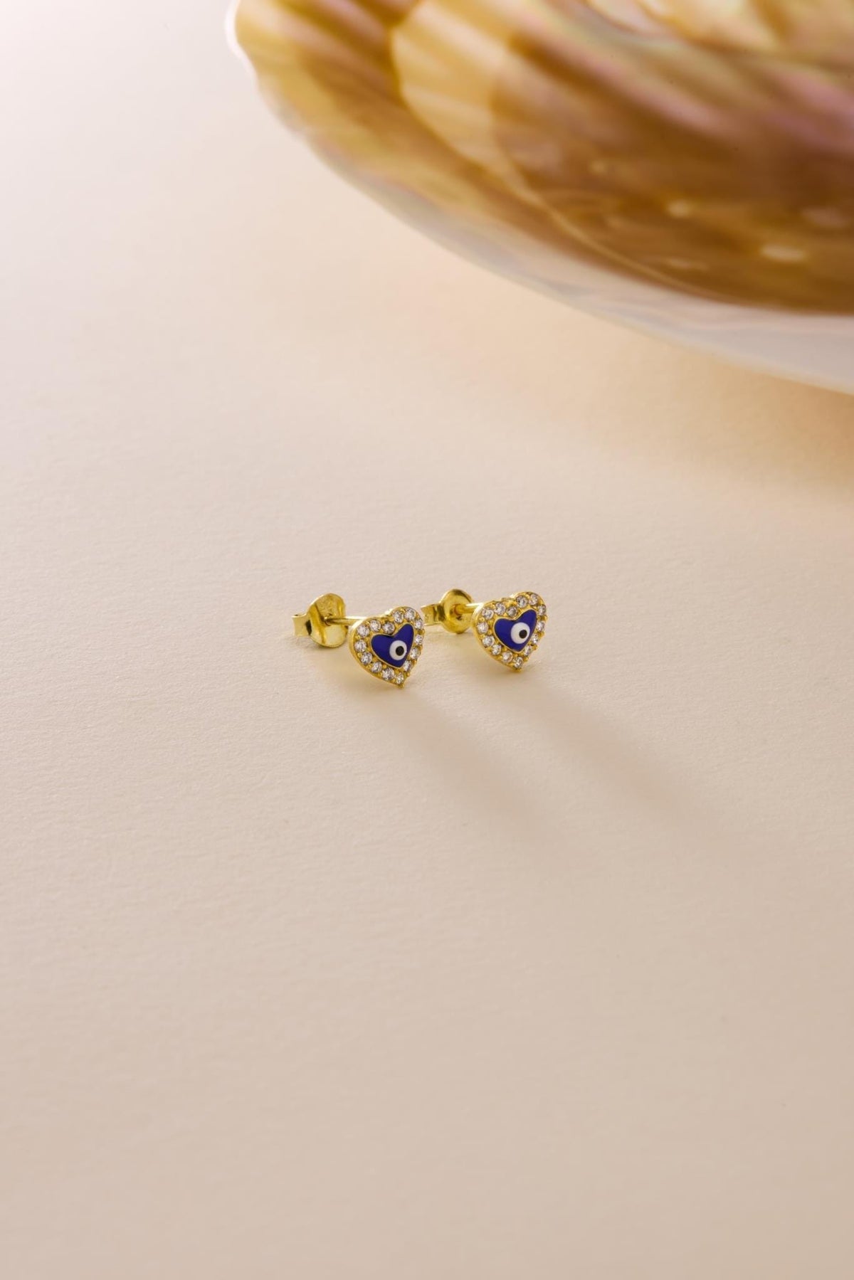 Evil Eye Heart Earrings | 925 Sterling Silver 14K Gold Plated Zircon Studs | Dainty Jewelry