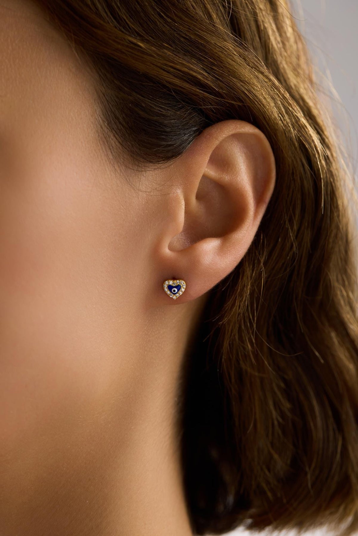 Evil Eye Heart Earrings | 925 Sterling Silver 14K Gold Plated Zircon Studs | Dainty Jewelry