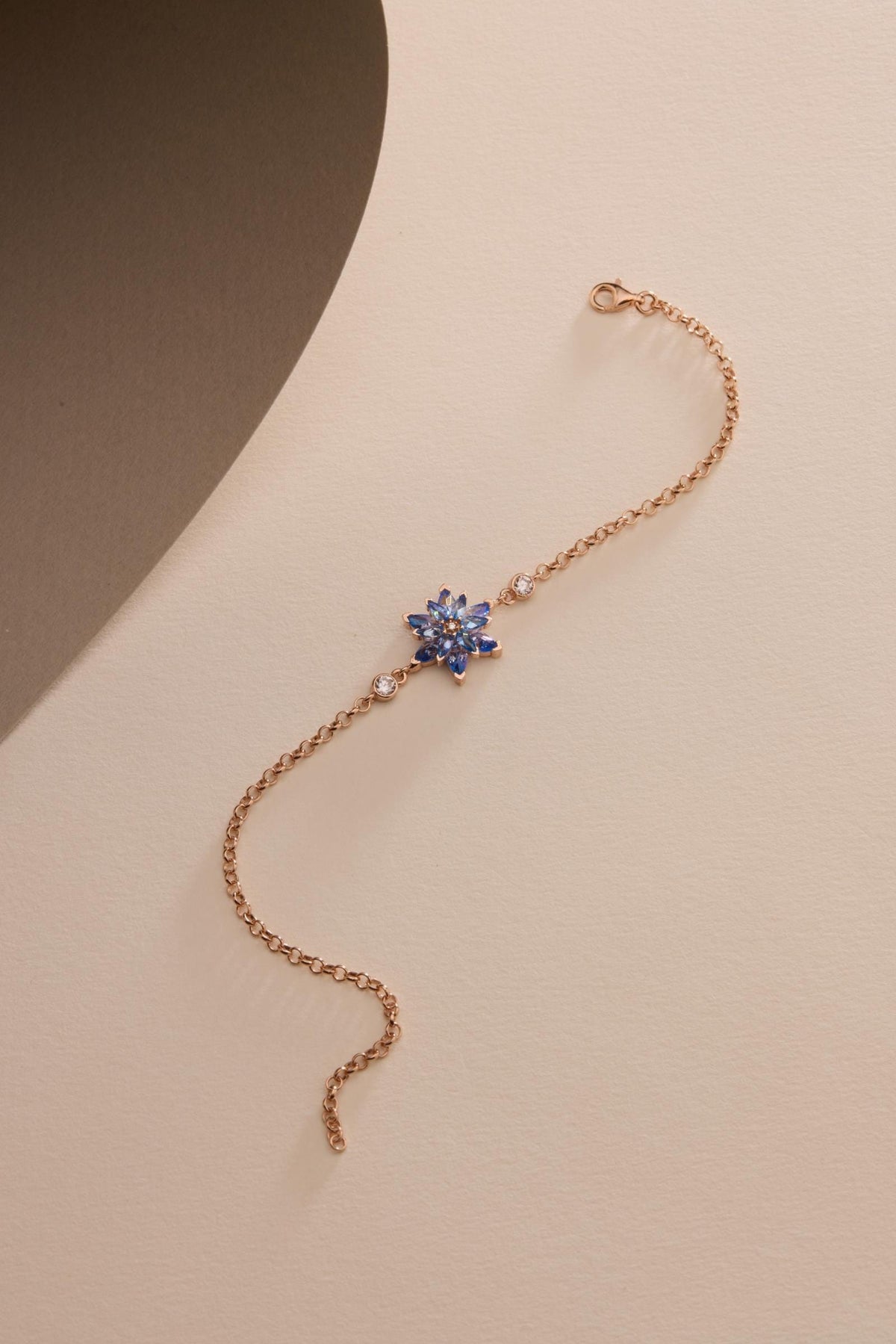 Lotus Flower Bracelet | 925 Sterling Silver Rose Gold | Aquamarine Zircon Floral | Gift for Her