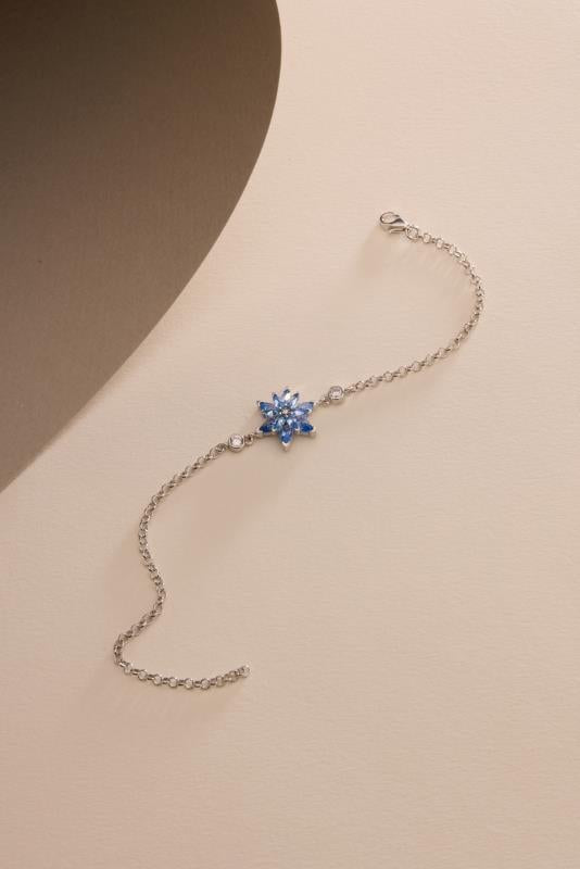 Lotus Flower Bracelet | 925 Sterling Silver Rhodium | Aquamarine Zircon Floral | Gift for Her