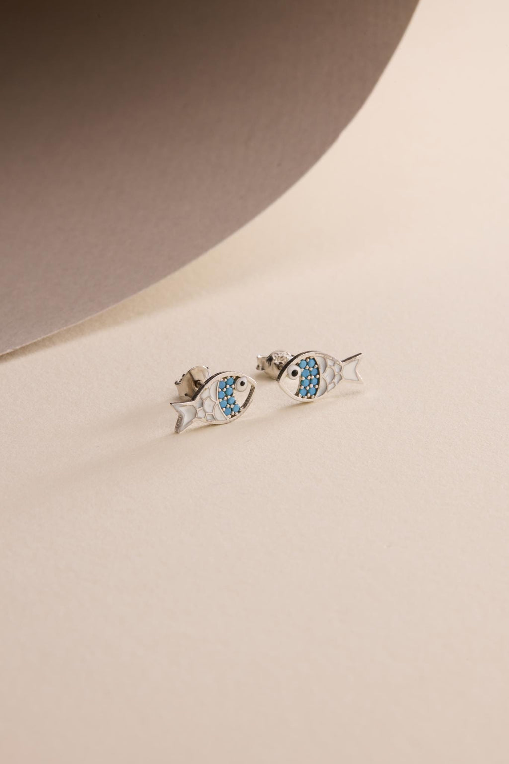 Fish Stud Earrings | 925 Sterling Silver Rhodium Plated Turquoise Enamel Fish | Ocean Jewelry