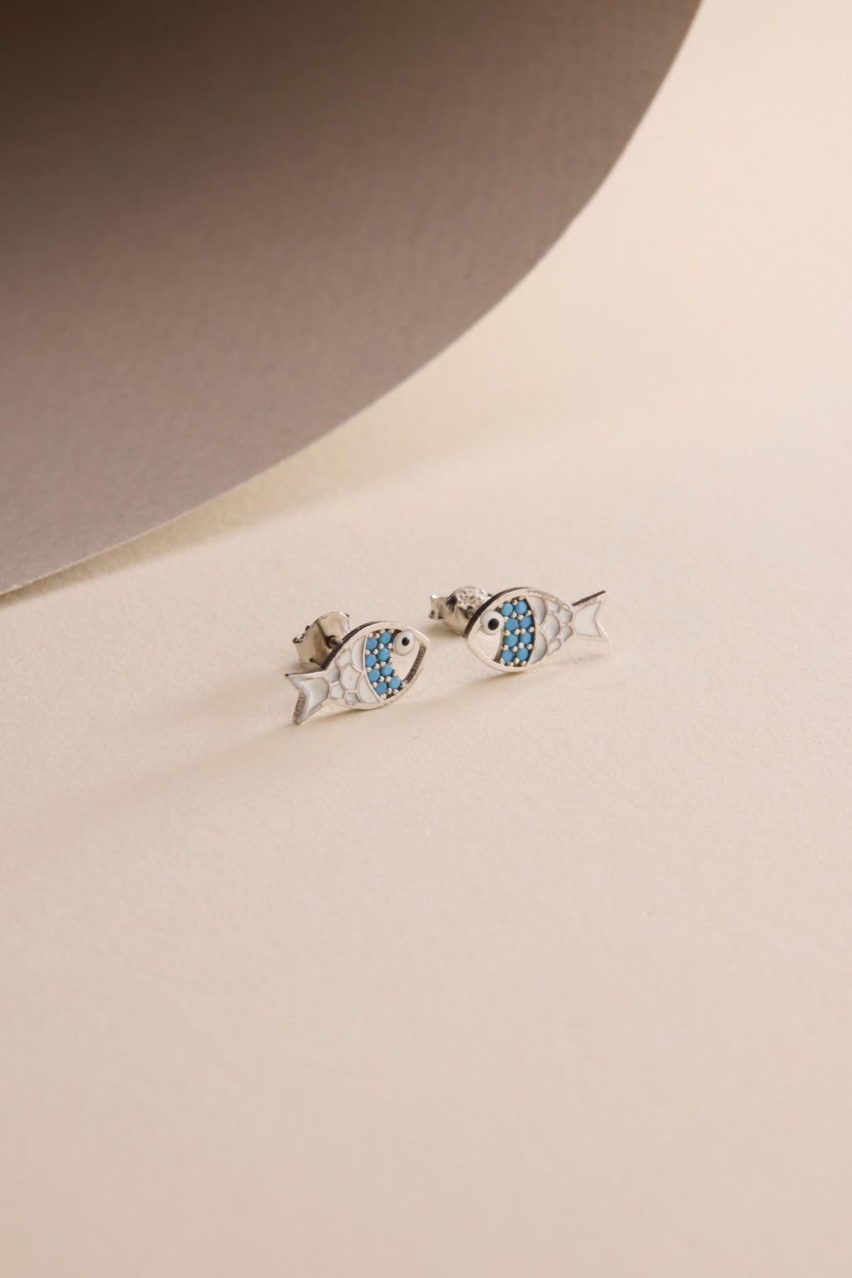 Fish Stud Earrings | 925 Sterling Silver Rhodium Plated Turquoise Enamel Fish | Ocean Jewelry