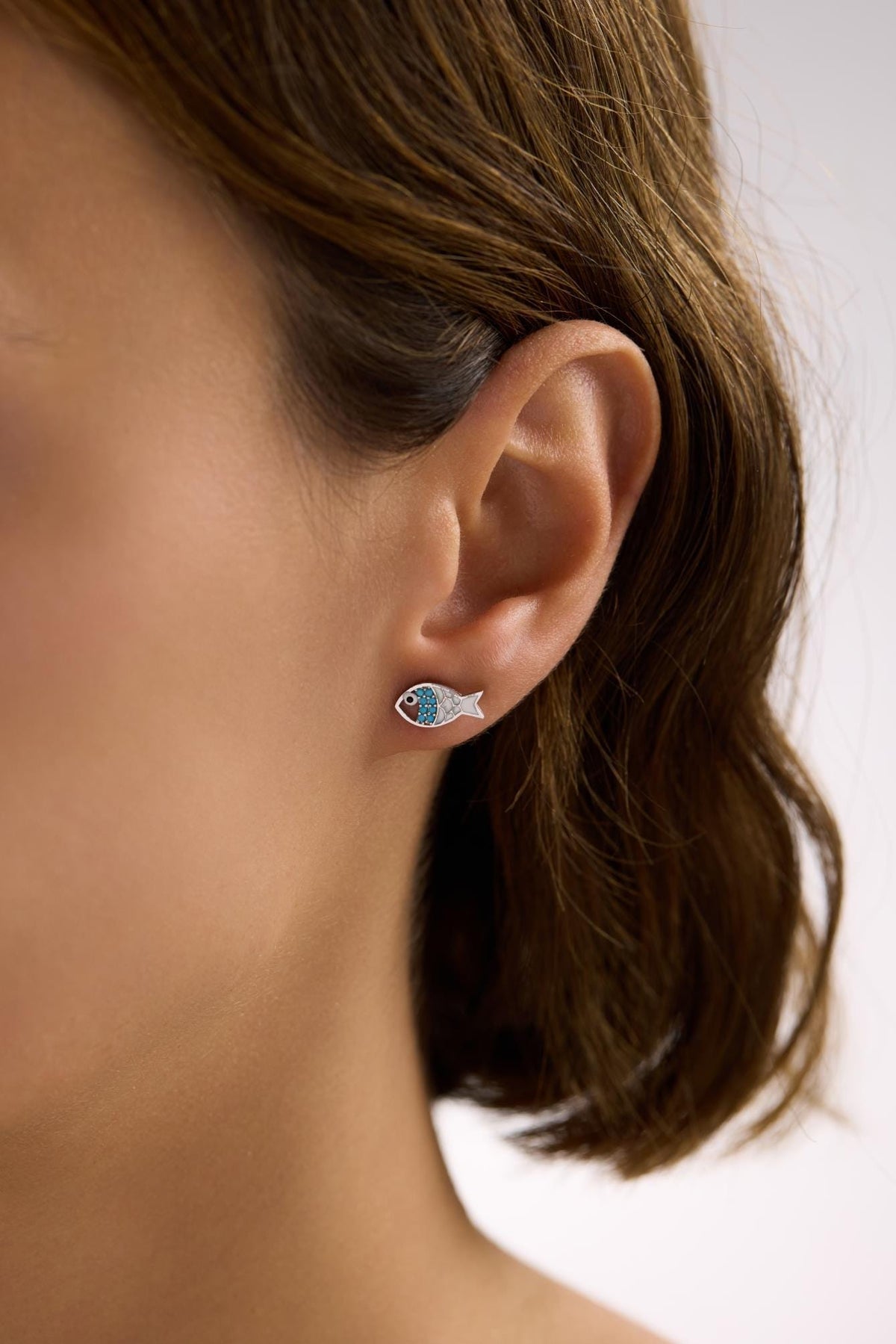 Fish Stud Earrings | 925 Sterling Silver Rhodium Plated Turquoise Enamel Fish | Ocean Jewelry