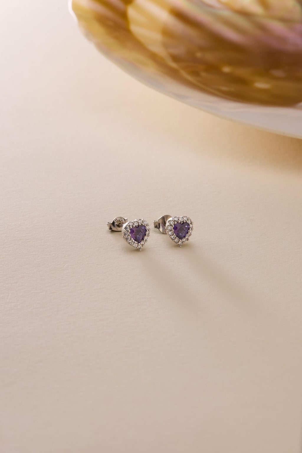 Purple Heart Stud Earrings | 925 Sterling Silver Rhodium Plated Zircon | Dainty Heart Jewelry