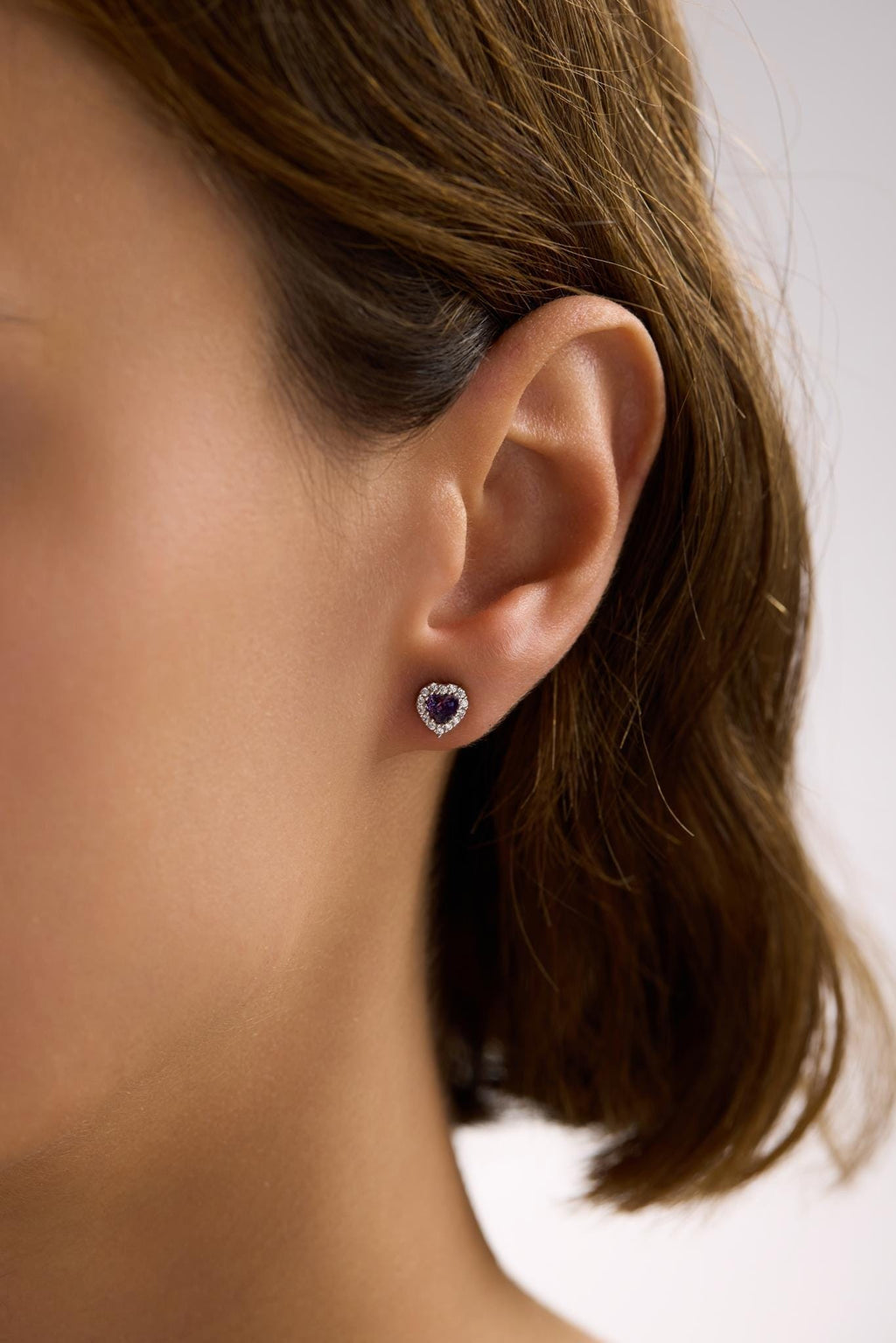 Purple Heart Stud Earrings | 925 Sterling Silver Rhodium Plated Zircon | Dainty Heart Jewelry