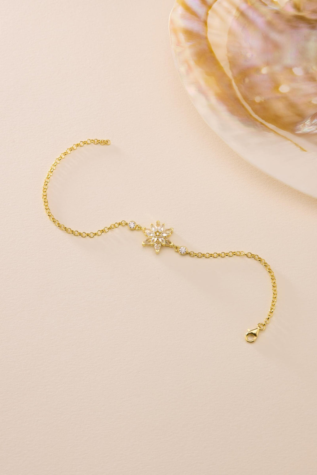 Lotus Flower Bracelet | 925 Sterling Silver 14K Gold Plated | White Zircon Floral | Gift
