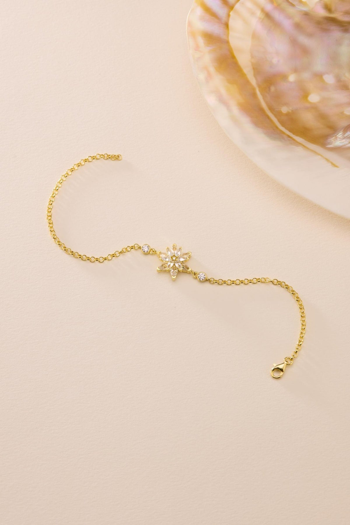 Lotus Flower Bracelet | 925 Sterling Silver 14K Gold Plated | White Zircon Floral | Gift