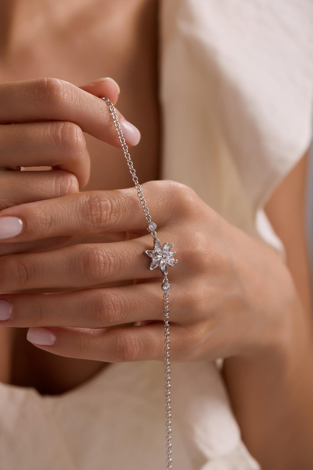 Lotus Flower Bracelet | 925 Sterling Silver Rhodium | White Zircon Floral | Gift