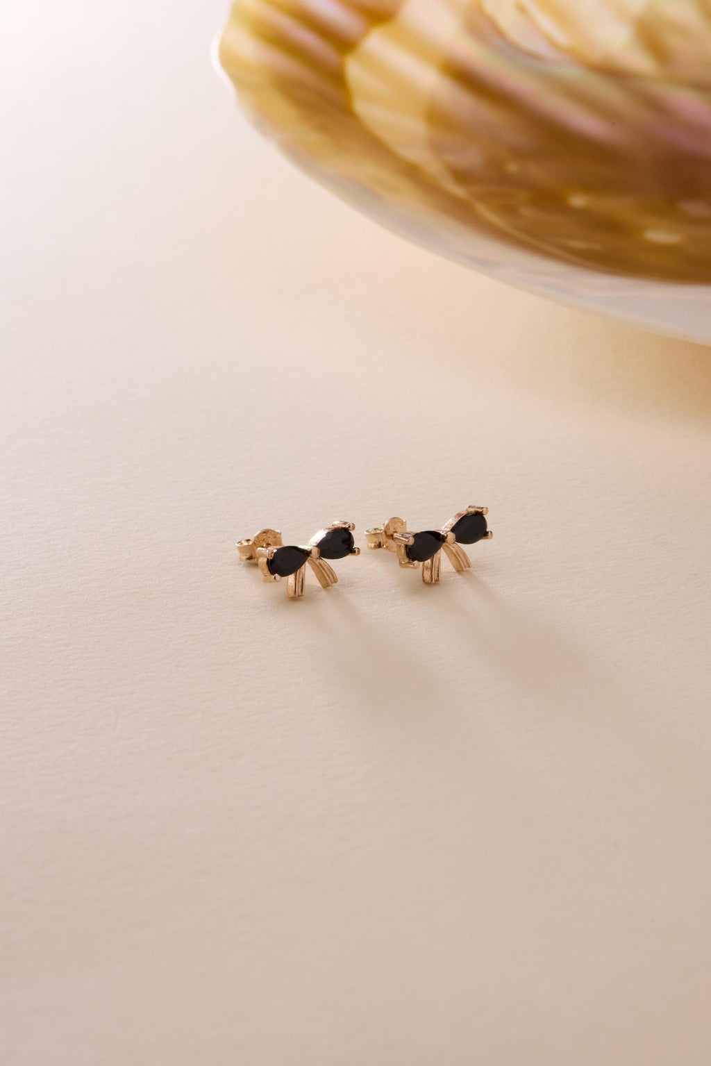 Bow Stud Earrings | 925 Sterling Silver Rose Gold Plated Black Zircon | Dainty Bow Jewelry