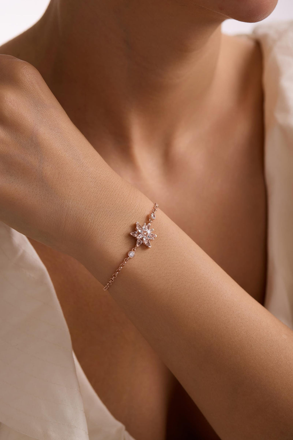 Lotus Flower Bracelet | 925 Sterling Silver Rose Gold | White Zircon Floral | Gift
