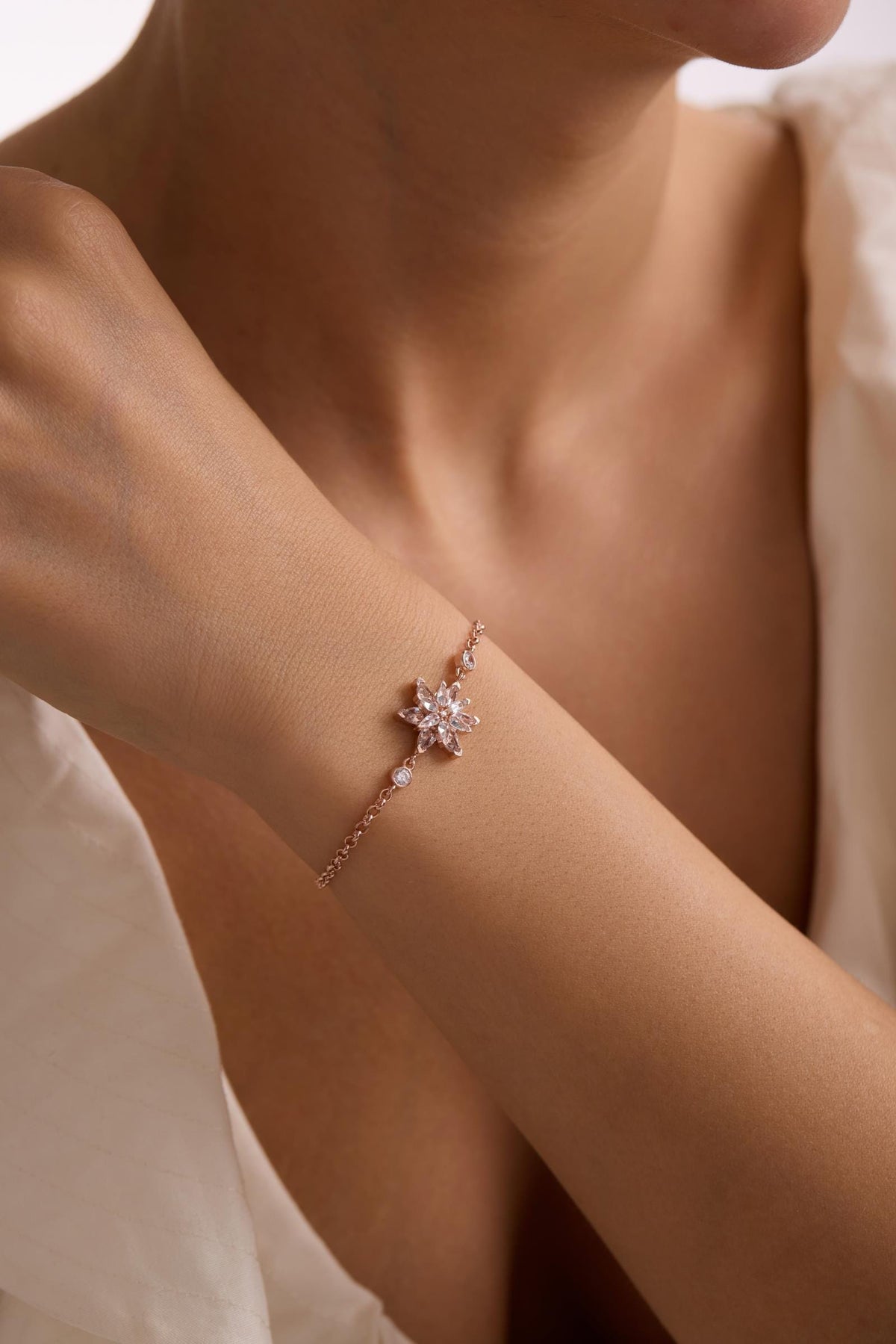Lotus Flower Bracelet | 925 Sterling Silver Rose Gold | White Zircon Floral | Gift