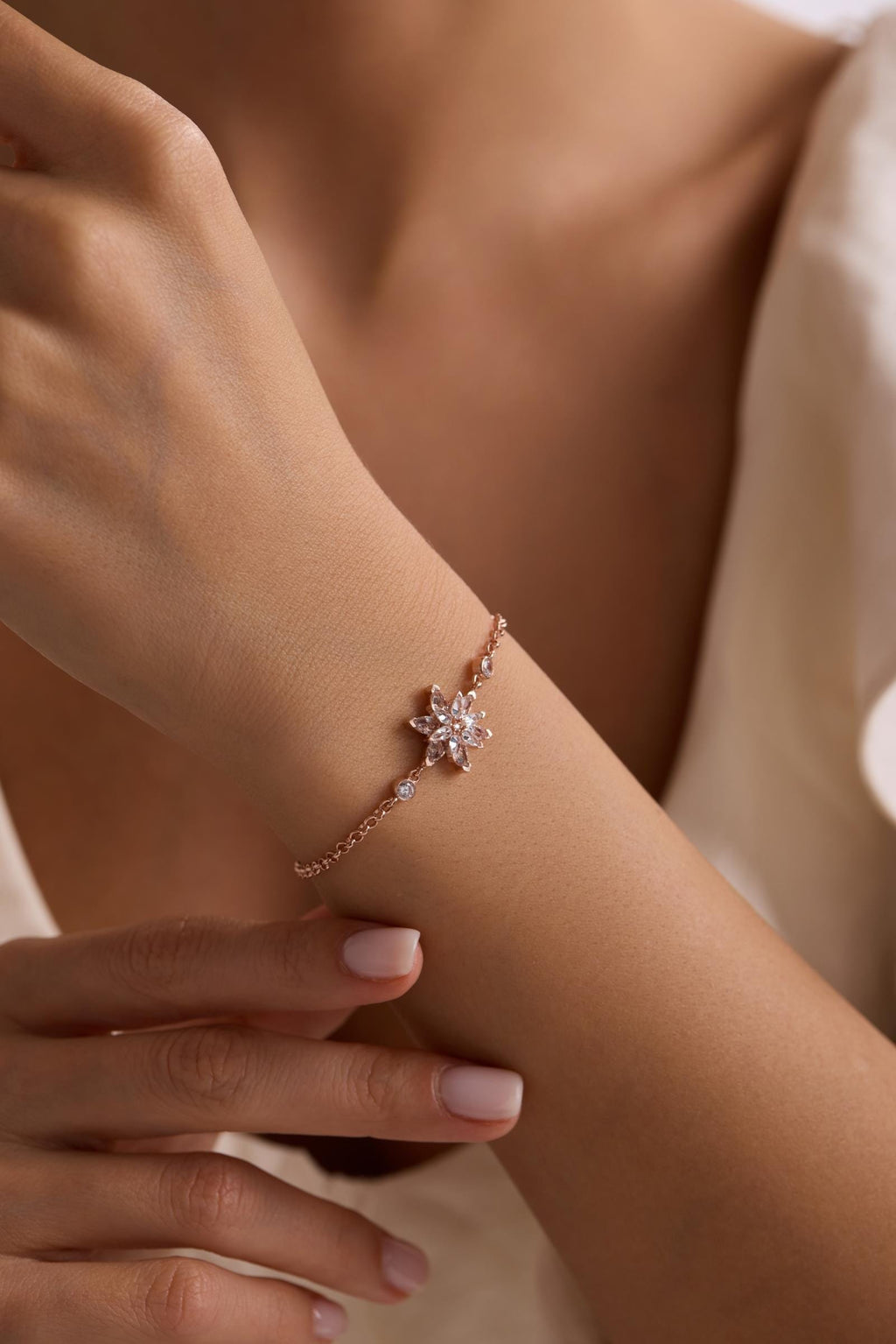 Lotus Flower Bracelet | 925 Sterling Silver Rose Gold | White Zircon Floral | Gift