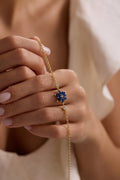 Lotus Flower Bracelet | 925 Sterling Silver 14K Gold Plated | Blue Zircon Floral | Gift