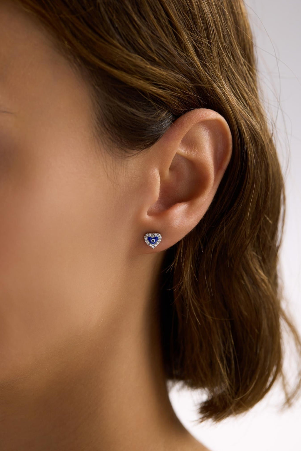 Evil Eye Heart Earrings | 925 Sterling Silver Rhodium Plated Zircon Studs | Dainty Jewelry