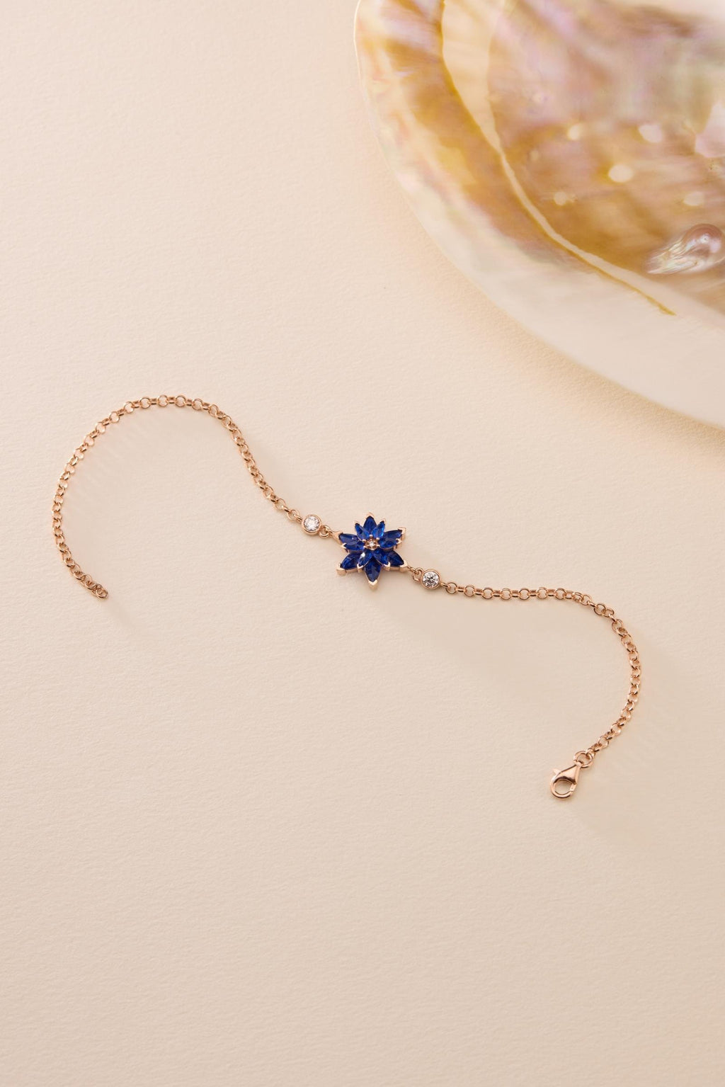 Lotus Flower Bracelet | 925 Sterling Silver Rose Gold | Blue Zircon Floral | Gift