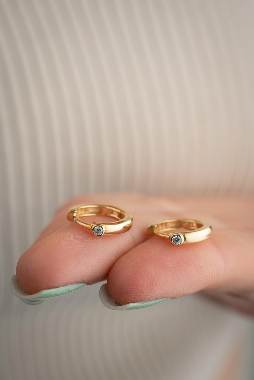 14K Gold Plated Sterling Silver Zircon Huggie Hoop Earrings | Dainty Minimalist Jewelry