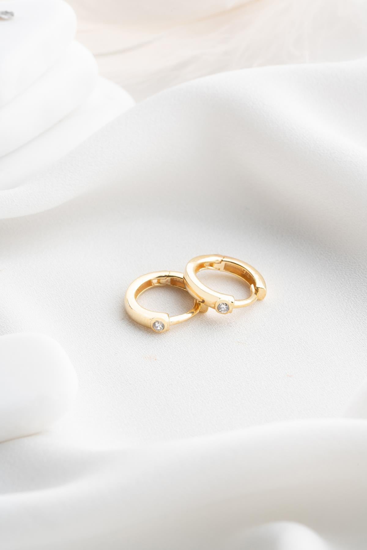 14K Gold Plated Sterling Silver Zircon Huggie Hoop Earrings | Dainty Minimalist Jewelry