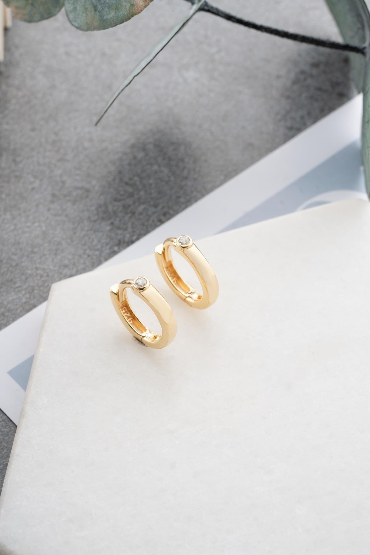 14K Gold Plated Sterling Silver Zircon Huggie Hoop Earrings | Dainty Minimalist Jewelry