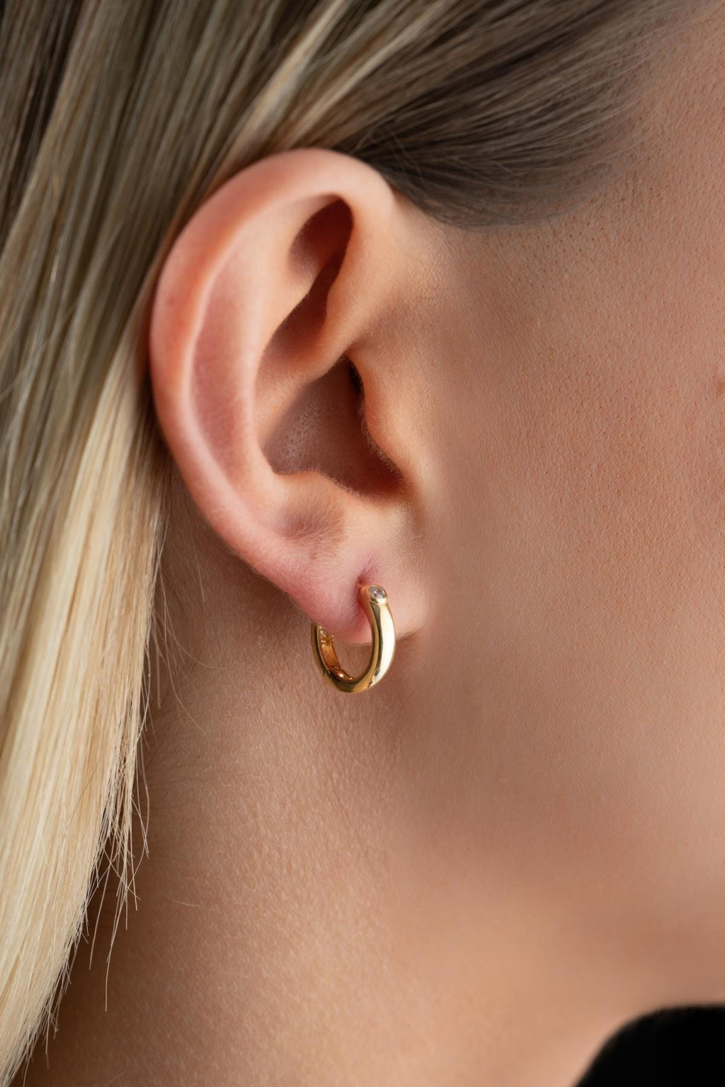 14K Gold Plated Sterling Silver Zircon Huggie Hoop Earrings | Dainty Minimalist Jewelry