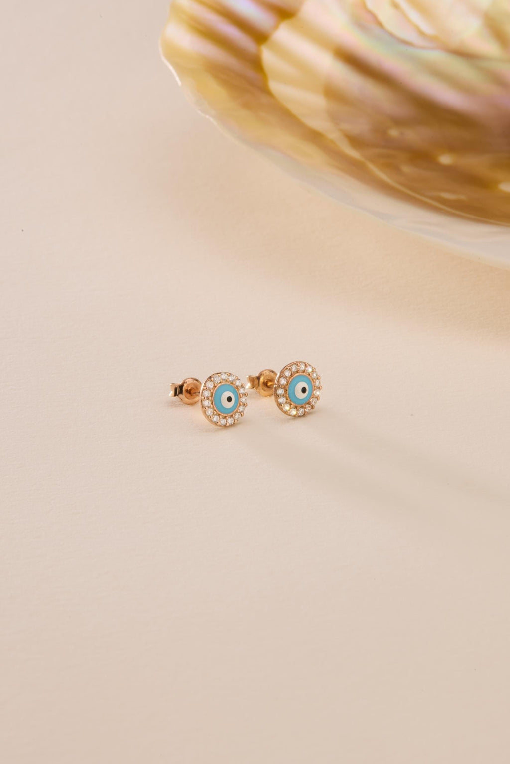 Evil Eye Stud Earrings | 925 Sterling Silver Rose Gold Plated Zircon | Dainty Jewelry