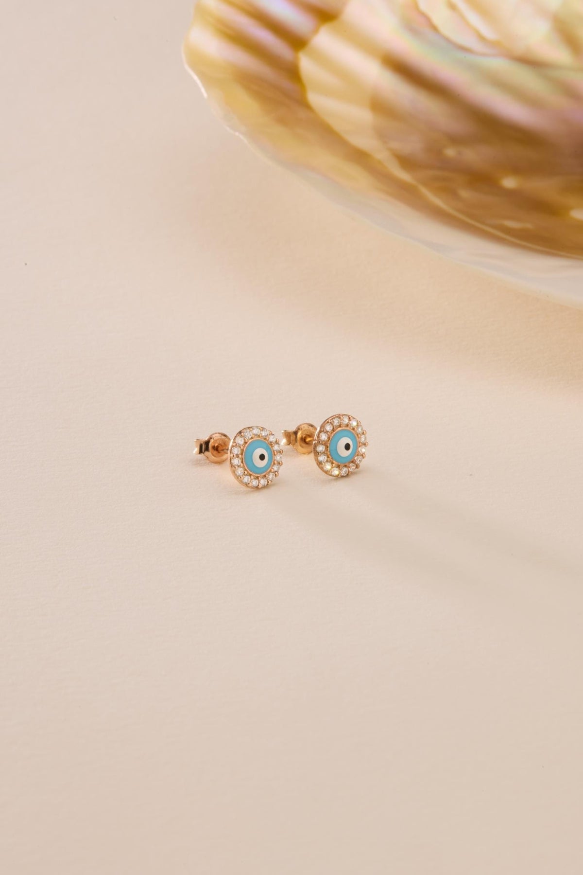 Evil Eye Stud Earrings | 925 Sterling Silver Rose Gold Plated Zircon | Dainty Jewelry
