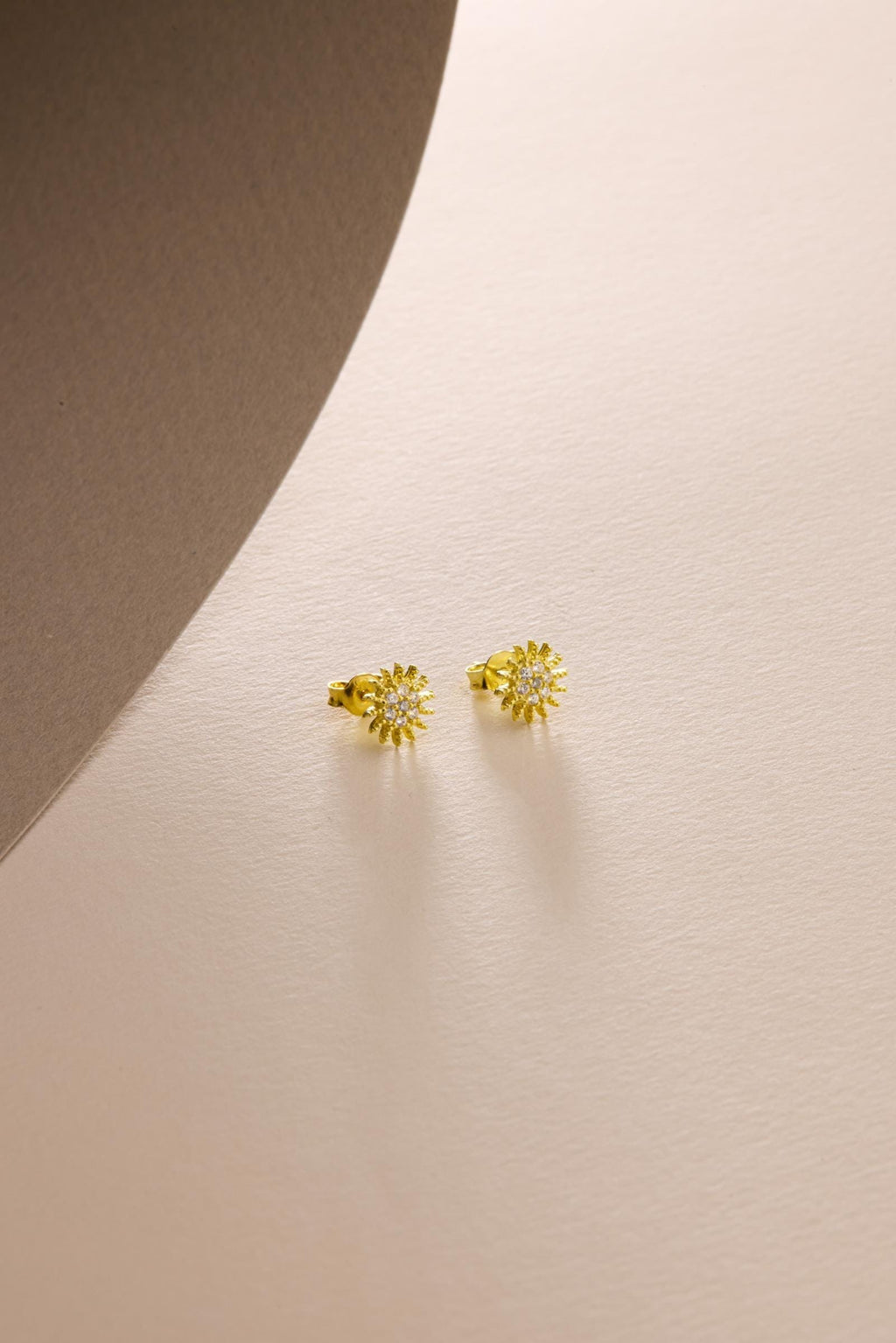 Sun Earrings | 925 Sterling Silver 14K Gold Plated Zircon Studs | Celestial Dainty Jewelry