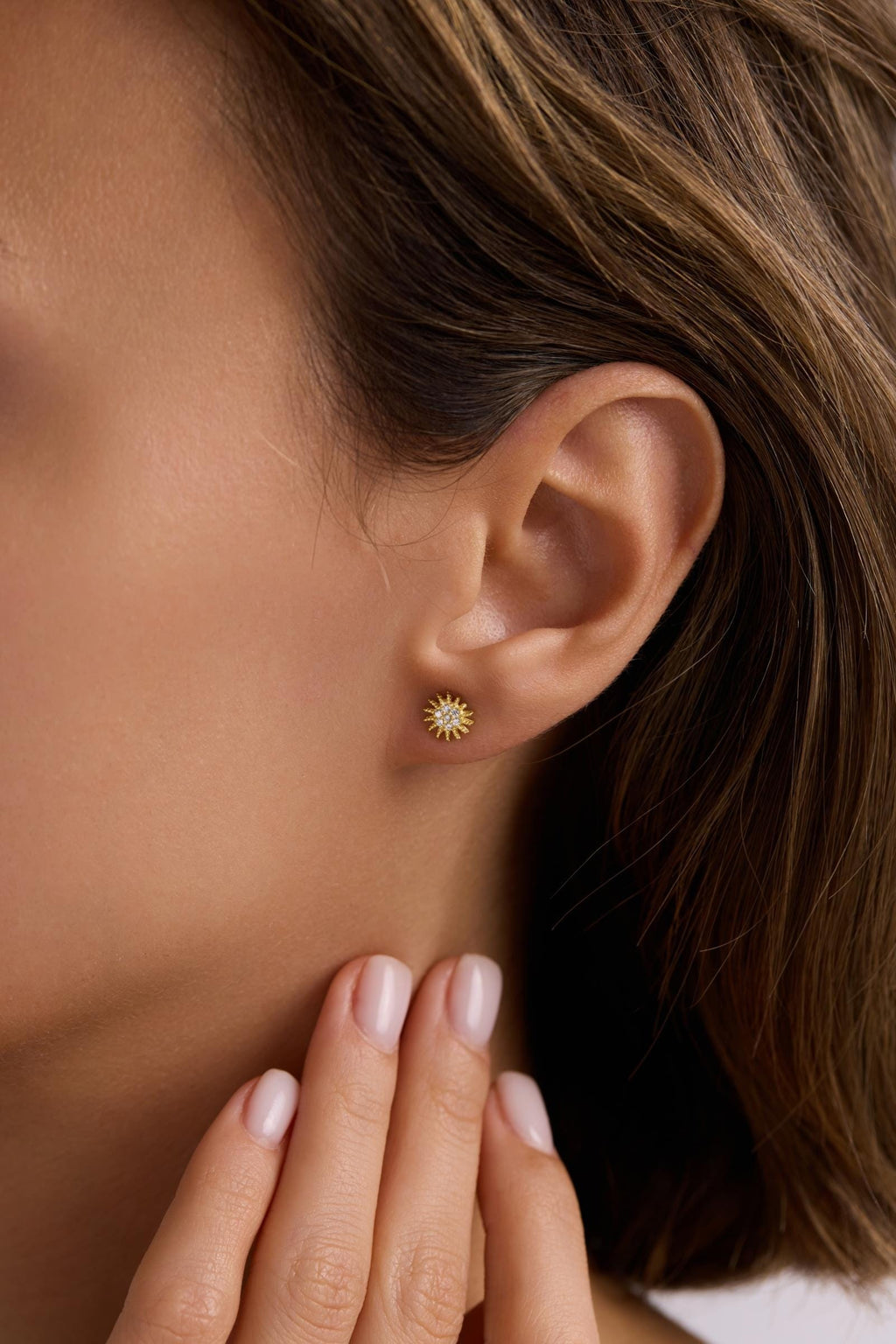 Sun Earrings | 925 Sterling Silver 14K Gold Plated Zircon Studs | Celestial Dainty Jewelry