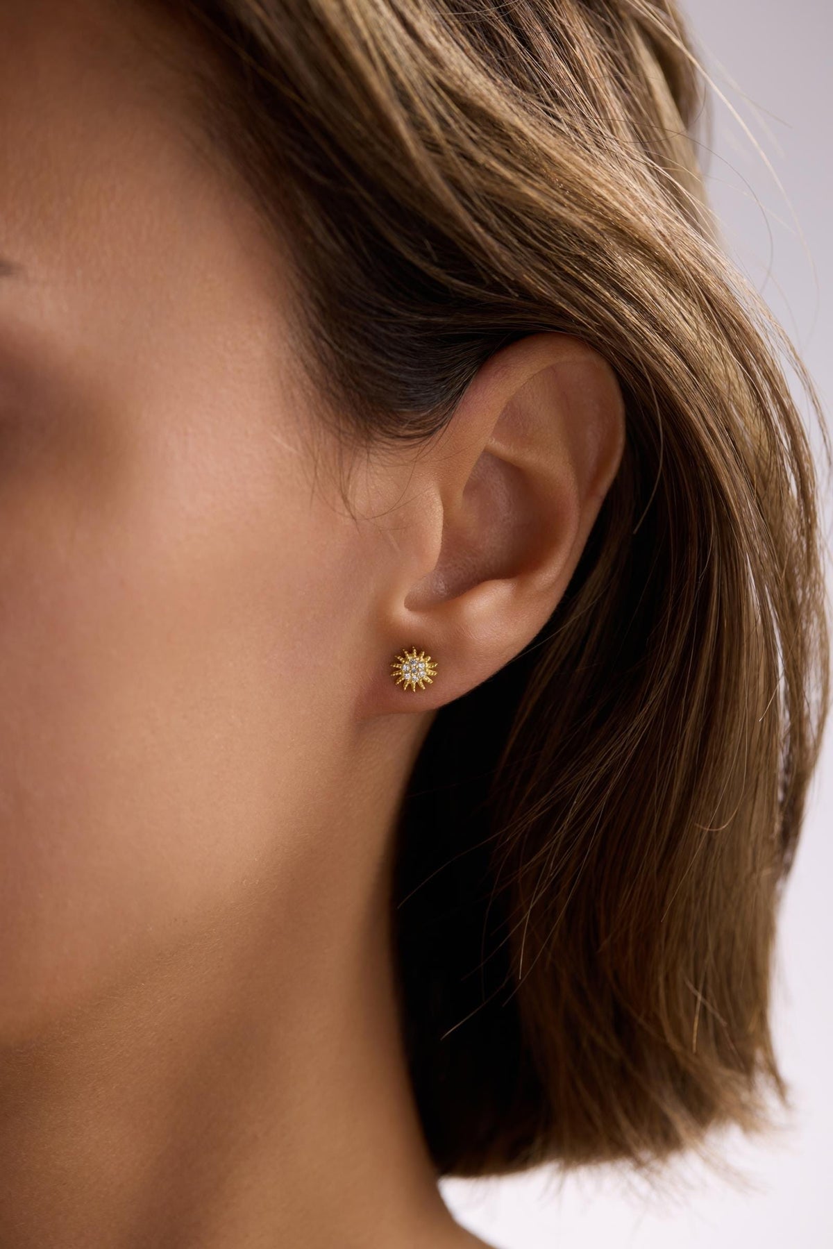 Sun Earrings | 925 Sterling Silver 14K Gold Plated Zircon Studs | Celestial Dainty Jewelry