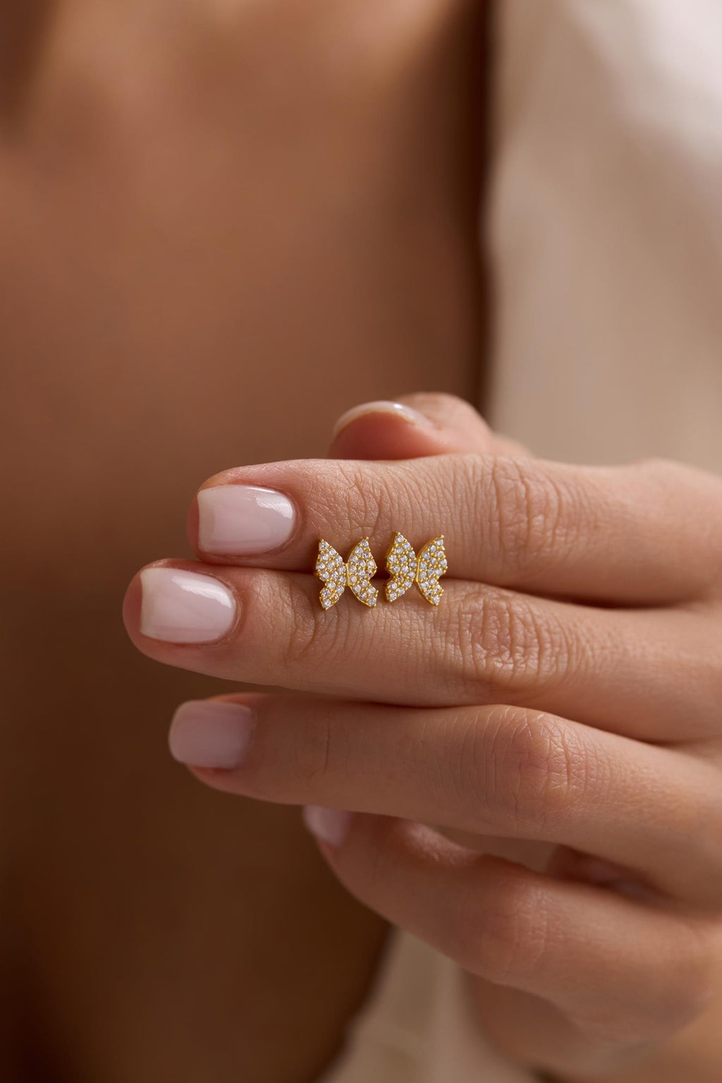Butterfly Earrings | 925 Sterling Silver 14K Gold Plated Zircon Studs | Dainty Jewelry