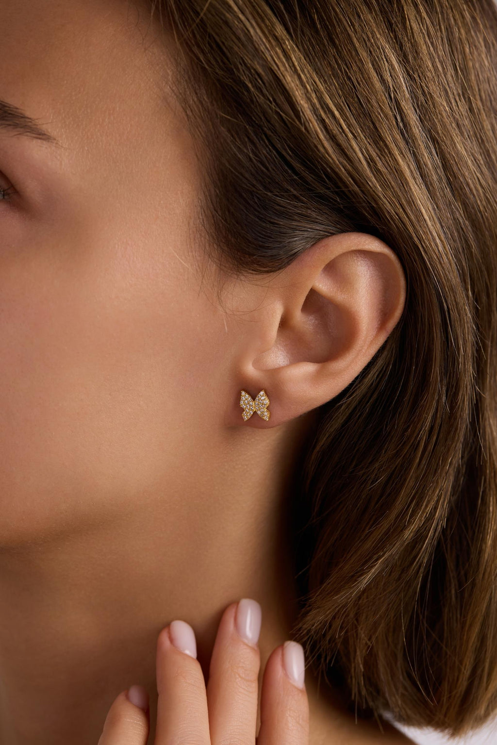 Butterfly Earrings | 925 Sterling Silver 14K Gold Plated Zircon Studs | Dainty Jewelry