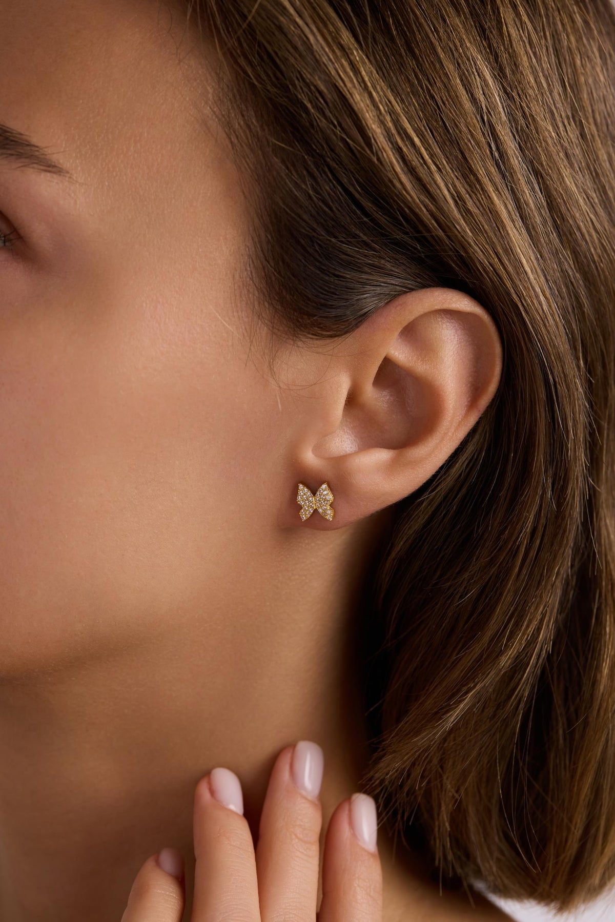 Butterfly Earrings | 925 Sterling Silver 14K Gold Plated Zircon Studs | Dainty Jewelry