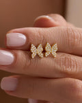 Butterfly Earrings | 925 Sterling Silver 14K Gold Plated Zircon Studs | Dainty Jewelry