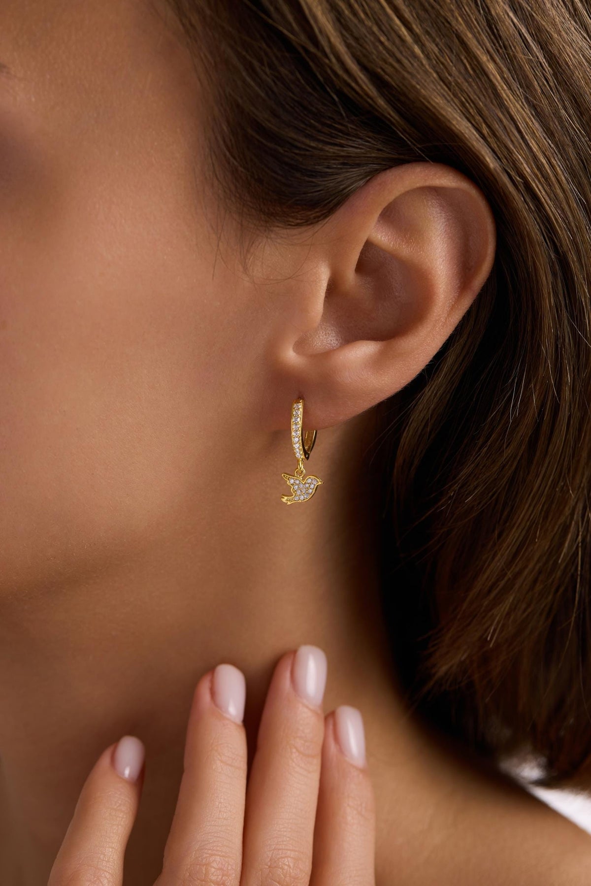 Bird Hoop Earrings | 925 Sterling Silver Rhodium Plated Zircon Dangle Hoops | Dainty Jewelry