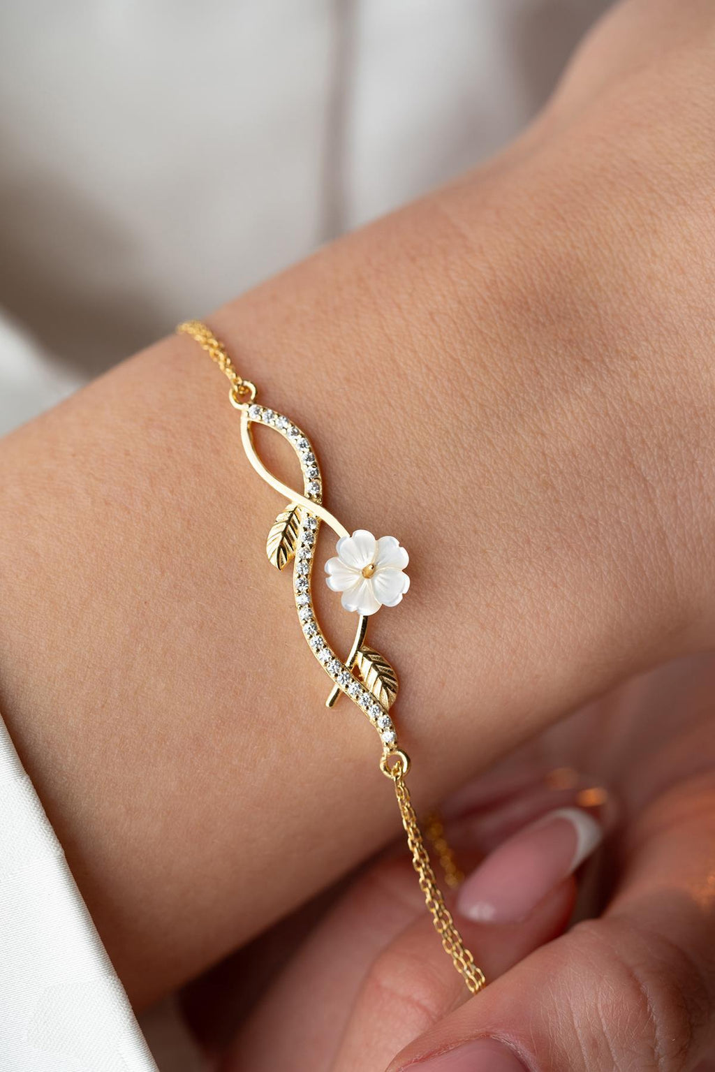 Magnolia Flower Bracelet | 925 Sterling Silver Gold Plated Zircon Dainty Jewelry