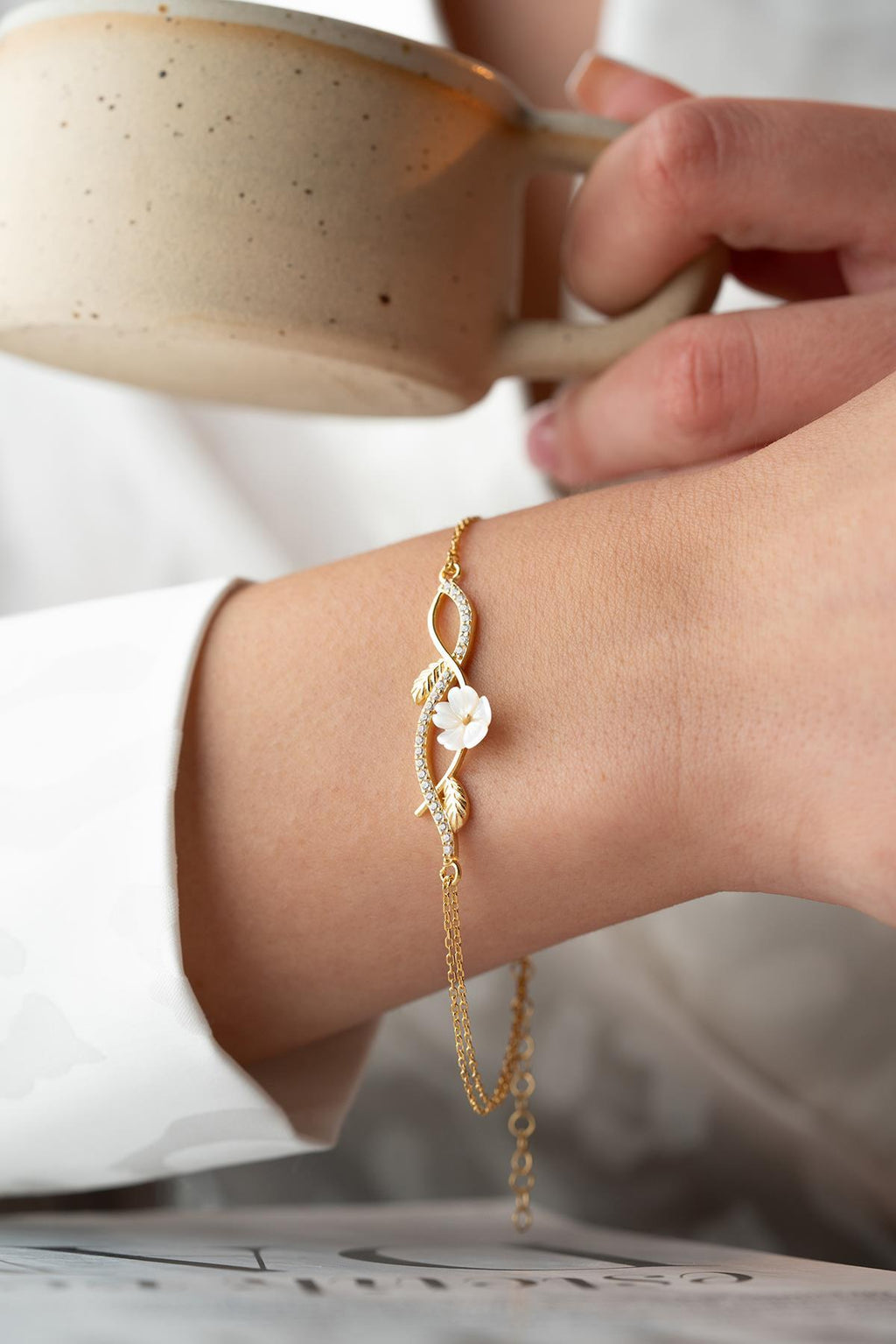 Magnolia Flower Bracelet | 925 Sterling Silver Gold Plated Zircon Dainty Jewelry