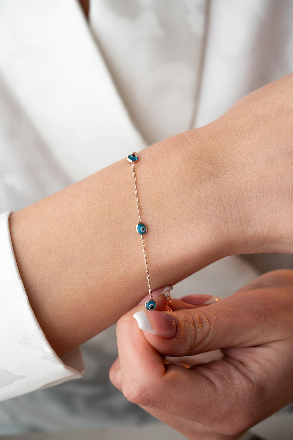 Rose Gold Evil Eye Bracelet | 925 Sterling Silver Dainty Minimal Jewelry