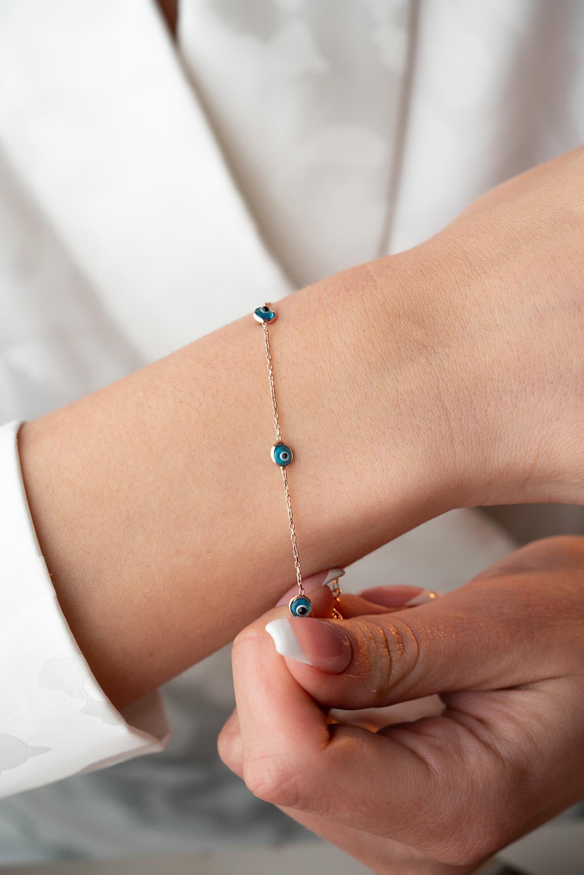 Rose Gold Evil Eye Bracelet | 925 Sterling Silver Dainty Minimal Jewelry