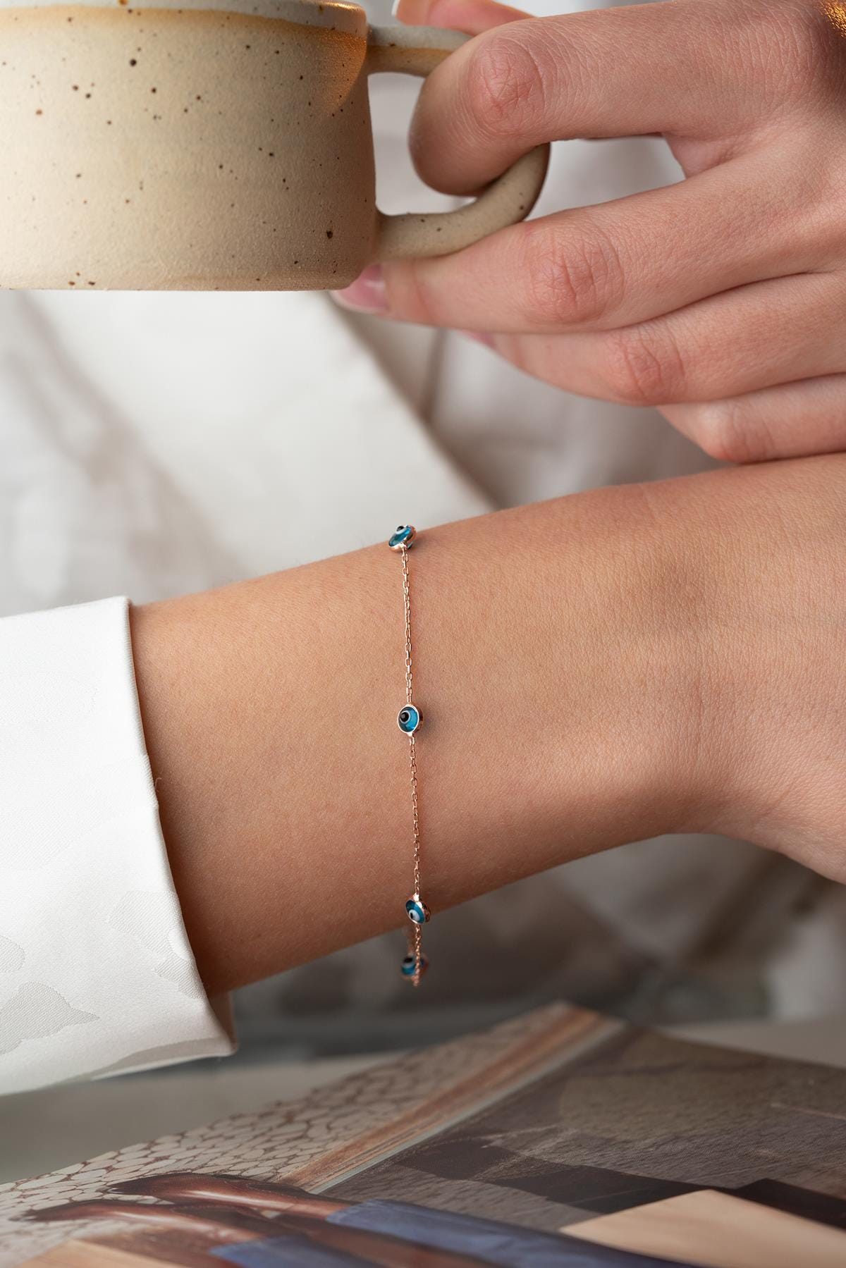 Rose Gold Evil Eye Bracelet | 925 Sterling Silver Dainty Minimal Jewelry