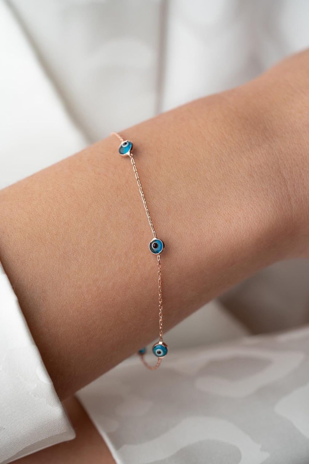 Rose Gold Evil Eye Bracelet | 925 Sterling Silver Dainty Minimal Jewelry