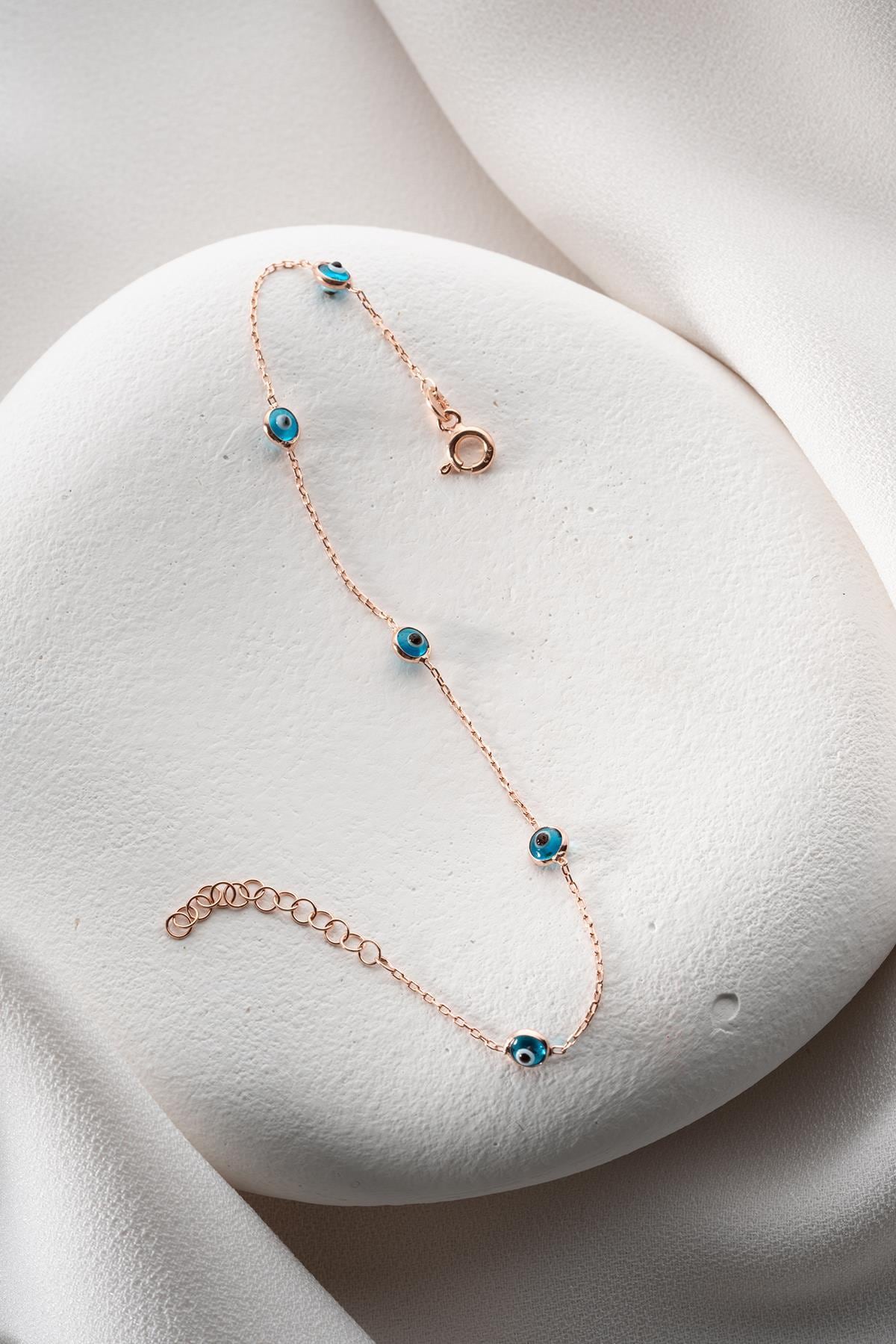 Rose Gold Evil Eye Bracelet | 925 Sterling Silver Dainty Minimal Jewelry