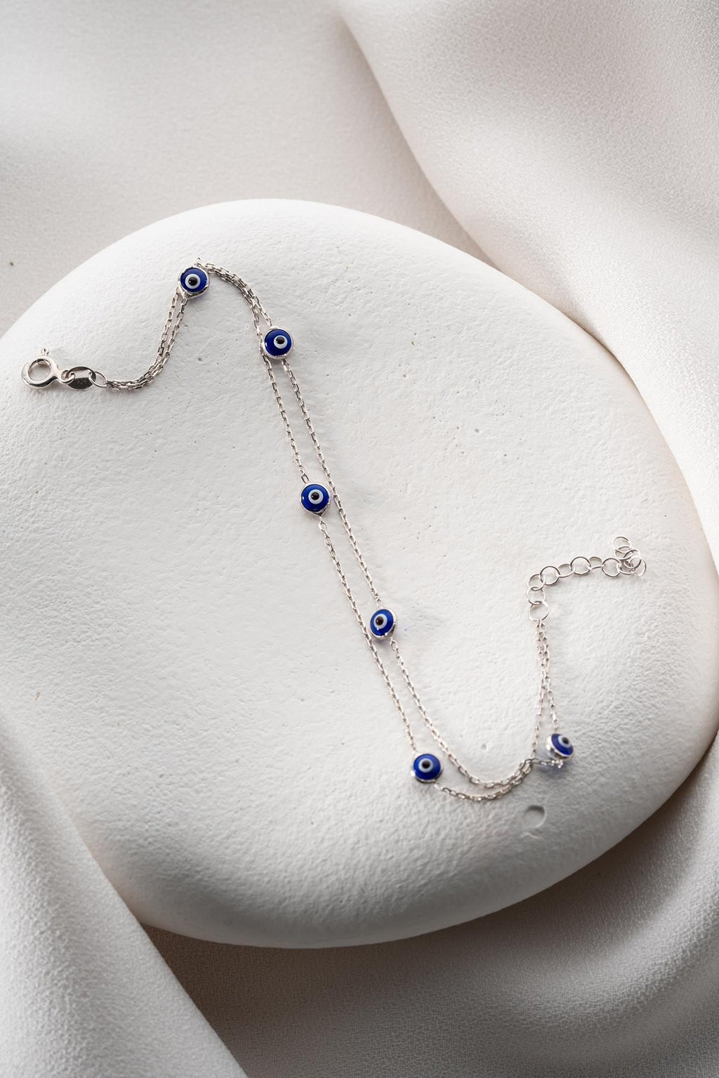 Double Chain Evil Eye Bracelet | 925 Sterling Silver Blue Enamel Jewelry