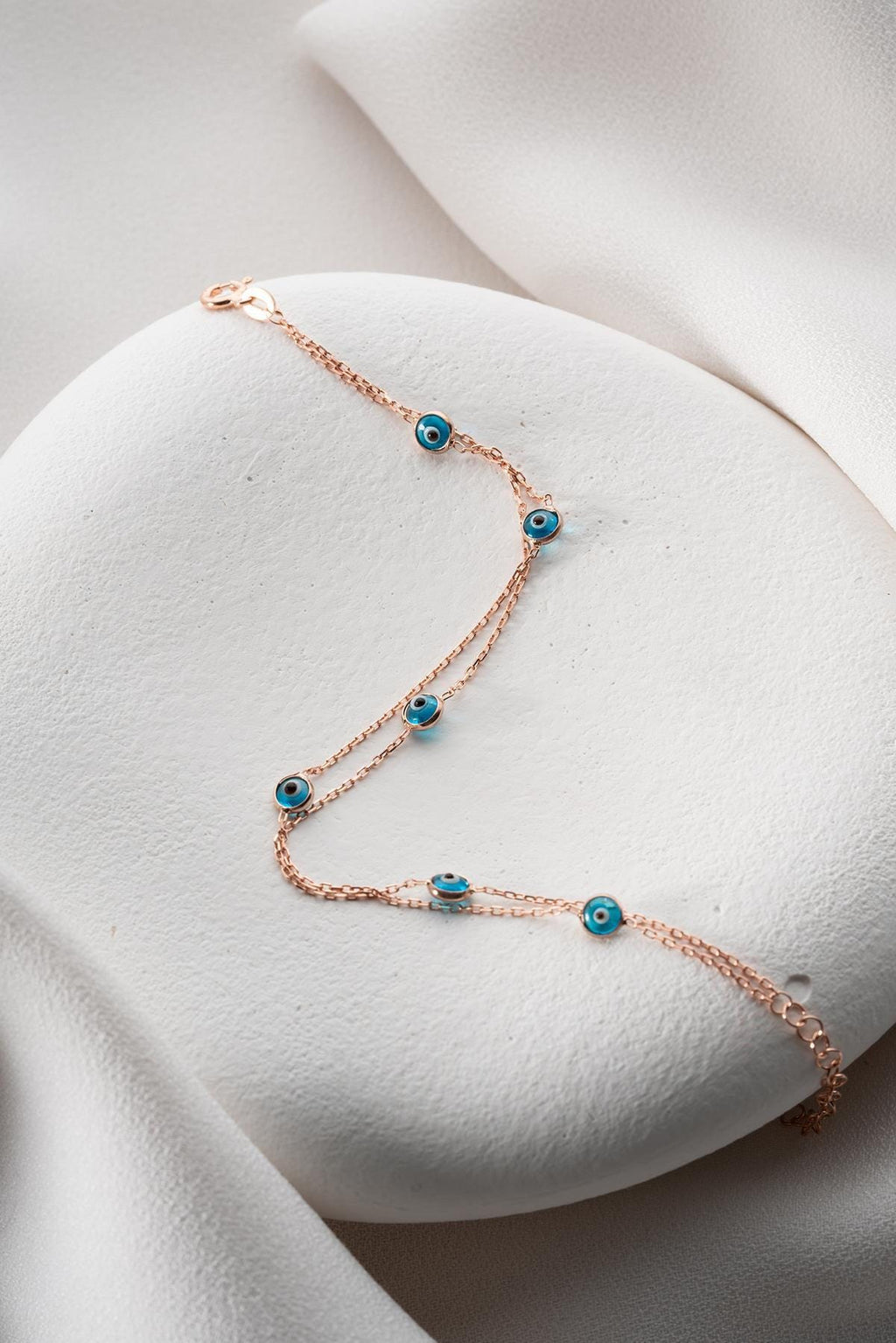 Rose Gold Double Chain Evil Eye Bracelet | 925 Sterling Silver