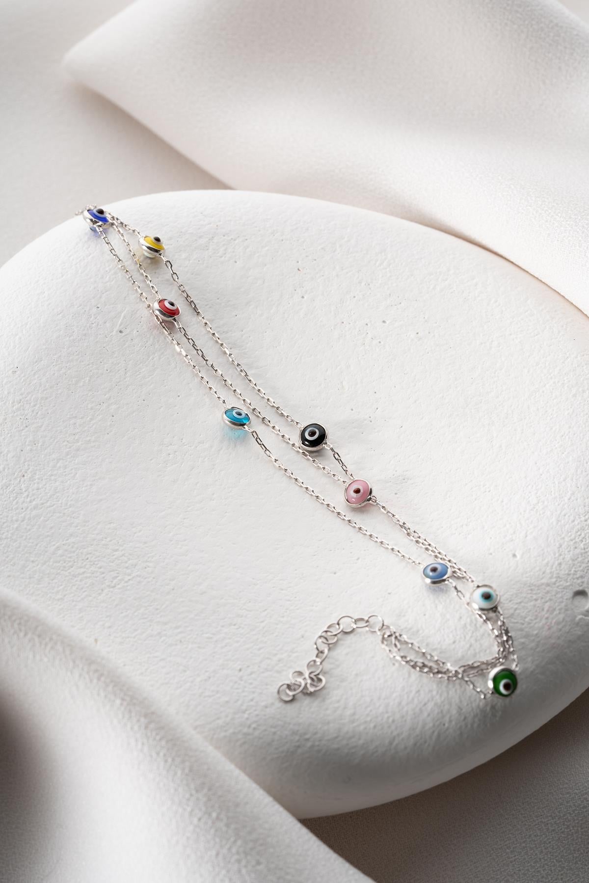Triple Chain Evil Eye Bracelet | 925 Sterling Silver Colorful Layered Jewelry