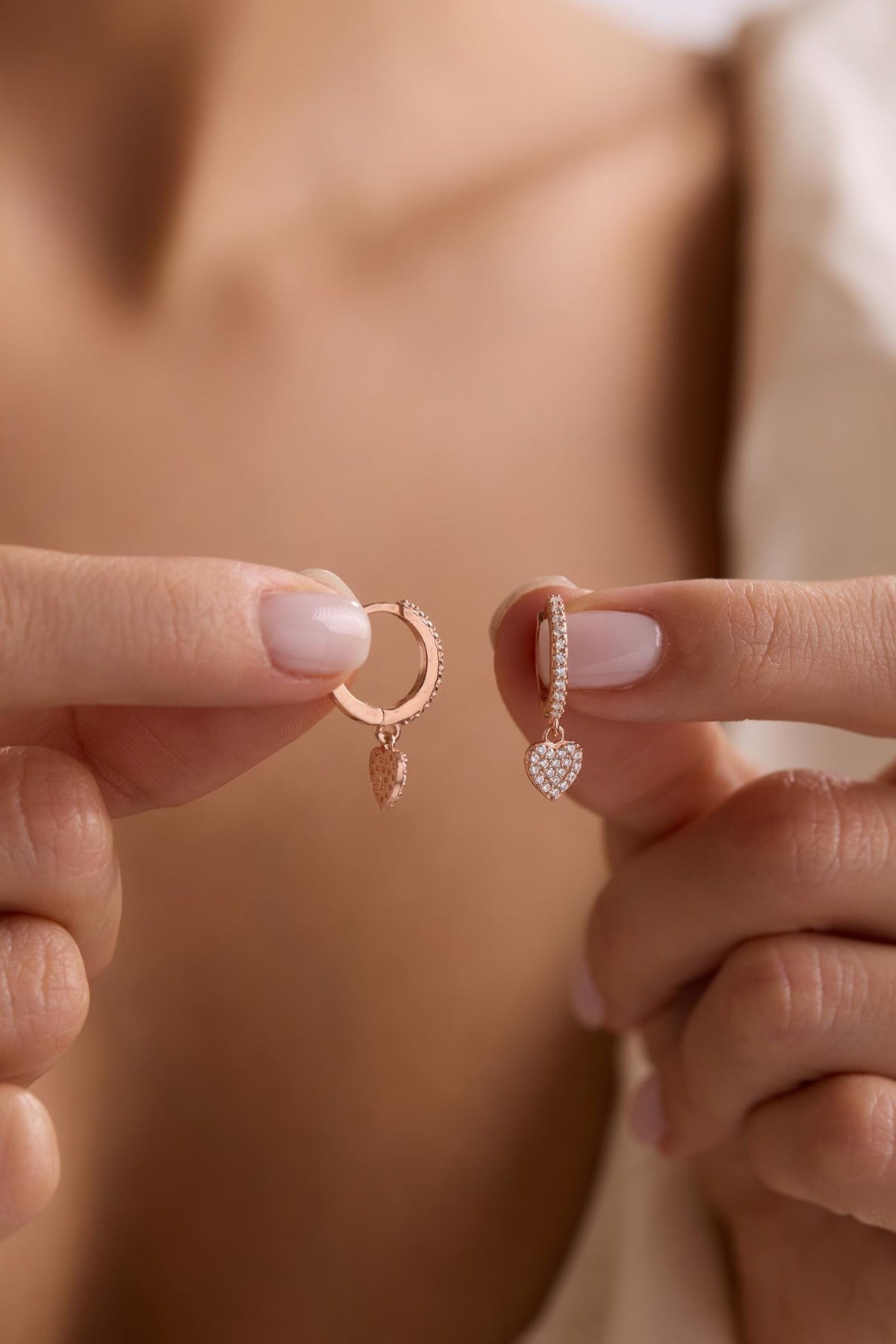 Rose Gold Heart Dangle Earrings | 925 Sterling Silver Zircon Hoop | Dainty Romantic Jewelry