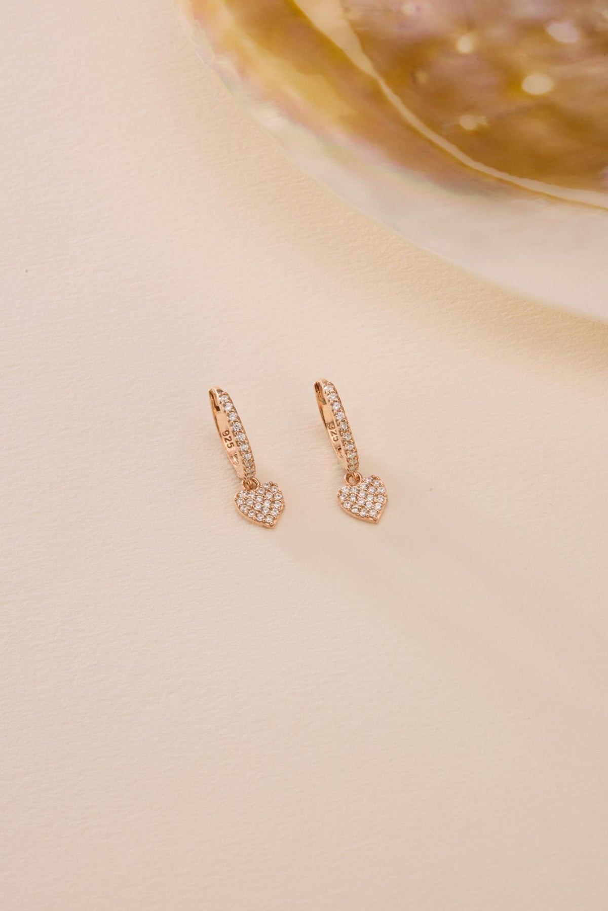 Rose Gold Heart Dangle Earrings | 925 Sterling Silver Zircon Hoop | Dainty Romantic Jewelry